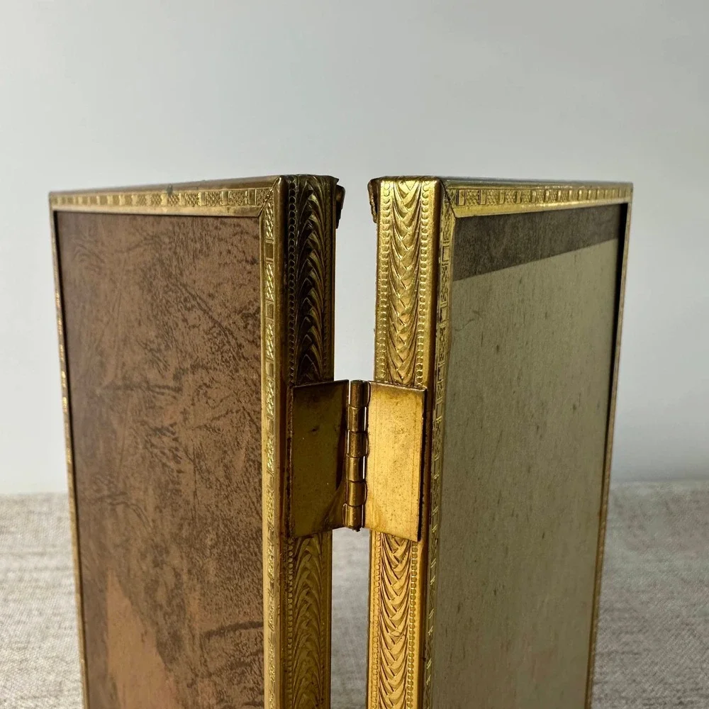 Vintage Brass Double Picture Frame 5x7 | Ornate Hinged Folding Frame